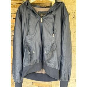 Guess Jacket Mens Large Navy/Gray Hooded Zip Bomber Lightweight Casual